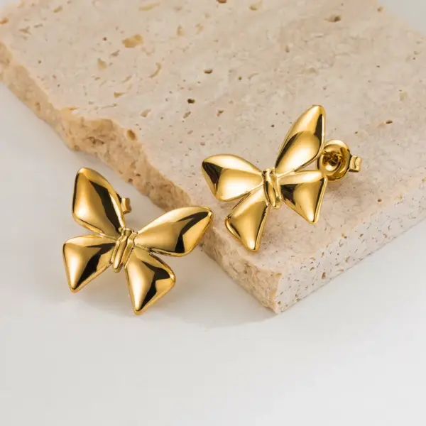 Wholesale 1 Pair Modern Style Simple Style Classic Style Bow Knot Plating 304 Stainless Steel 14K Gold Plated Stainless Steel Earrings