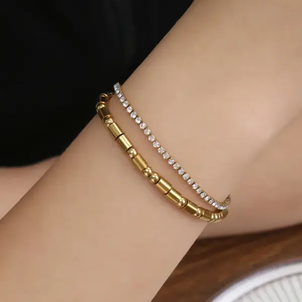 Wholesale Simple Style Classic Style Letter 304 Stainless Steel 18K Gold Plated Rhinestones Bracelets In Bulk