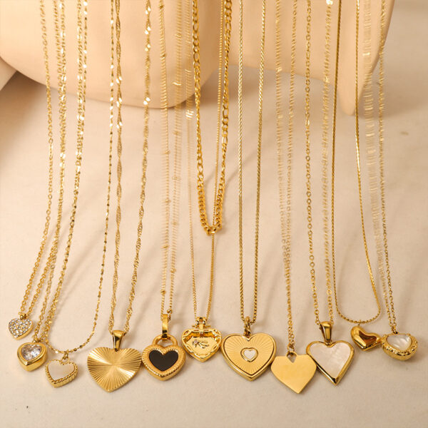 oly-7fc591cc13bebf334c8f30e016e22871 Wholesale Mother-of-pearl heart titanium steel simple clavicle chain jewelry