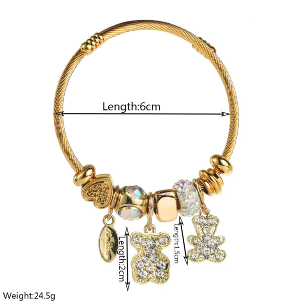 Wholesale Stainless steel bracelet with starfish, seashell, bear pendant, and heart-shaped charm for women.