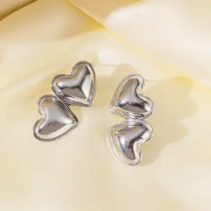 G128 Double Love Earrings Steel Color