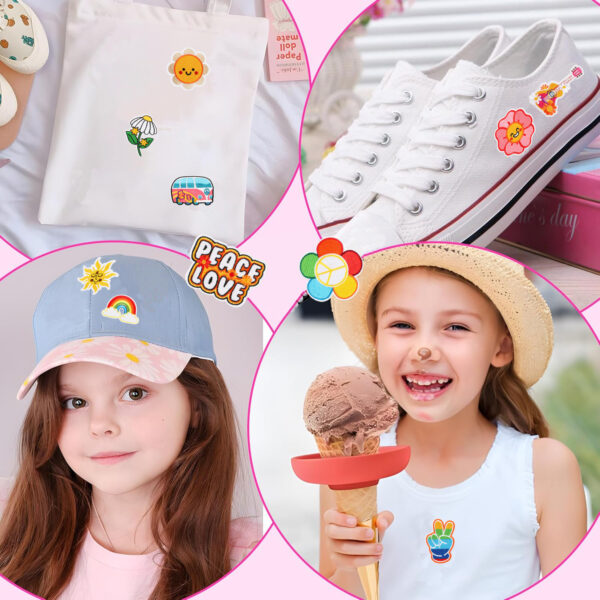 Wholesale Cartoon Bus Car Art Style Embroidery Cloth Sticker Bag Decoration Computer Embroidery Label Rainbow Patch Sticker Flower