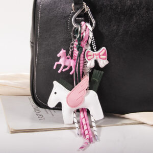 White pegasus + 3 miu lanyards + pink horse + pink and white painted bow