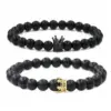 Wholesale Hot Sale Matte Black Stone Micro Inlaid Zircon Crown Couple Bracelet Copper Beads Bracelet Wholesale Nihaojewelry