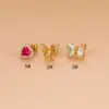1 Piece 316L Stainless Steel Copper Zircon Ear Cartilage Rings & Studs Heart Shape Butterfly Waterproof Non Tarnish Surgical Steel