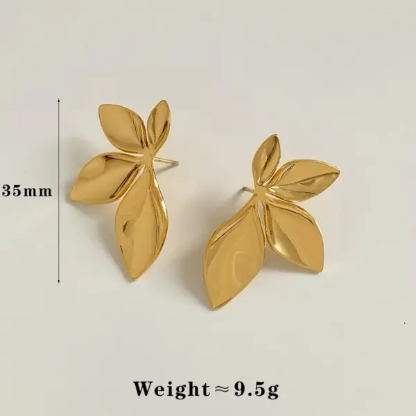 Wholesale PVD Coated Real Gold Plated 16K White Plating Leaves Flower 304 Stainless Steel Casual Modern Style Waterproof Non Tarnish Ear Studs