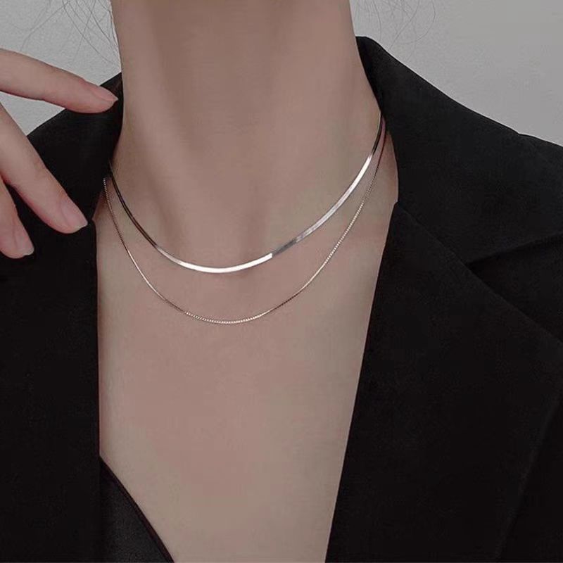 Wholesale Simple Double Layer Stacked Necklace for Women Ins Trendy Personalized Hip-Hop European and American Snake Bone Chain Elegant Internet Celeb