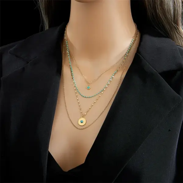 Wholesale PVD Coated Real Gold Plated 18K Gold Round 304 Stainless Steel Casual Retro Waterproof Non Tarnish 304 Stainless Steel Layered Necklaces