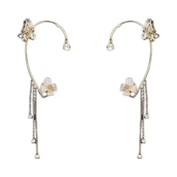 Wholesale 1 Piece Fairy Style Flower Butterfly Copper Inlay Zircon Ear Clips