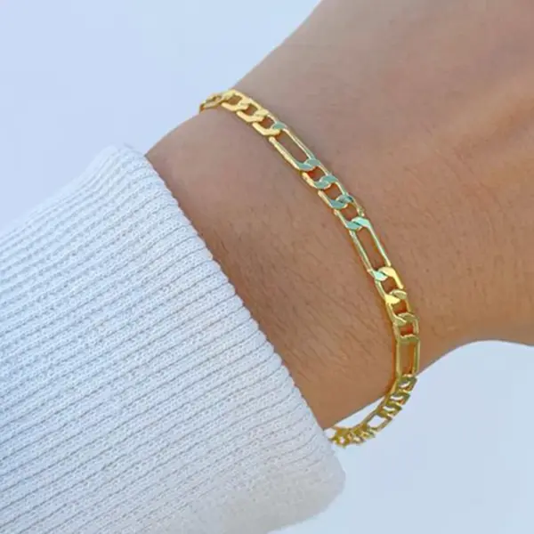 Wholesale PVD Coated Real Gold Plated Geometric 304 Stainless Steel Hip-Hop Waterproof Non Tarnish 304 Stainless Steel Chain Bracelet