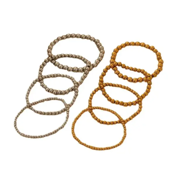 IG Style Solid Color 304 Stainless Steel Elastic String 18K Gold Plated Bracelets In Bulk