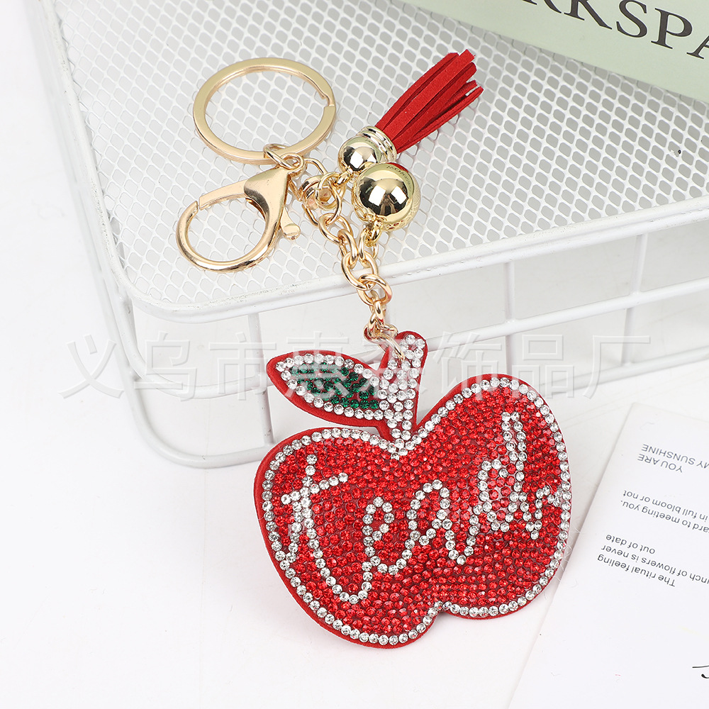 Wholesale creative diamond-encrusted apple keychain holiday gifts