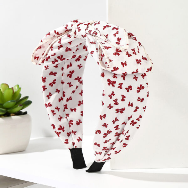 Wholesale Fabric red striped plaid solid color cherry heart wide bow headband