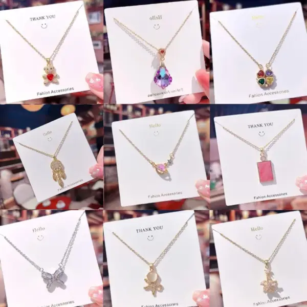 Wholesale Fashion Bow Knot 304 Stainless Steel Copper Inlay 18K Gold Plated White-Plated K Zircon Pendant Necklace