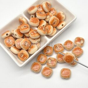 Wholesale Perforated bread coee-printed mini bread beads