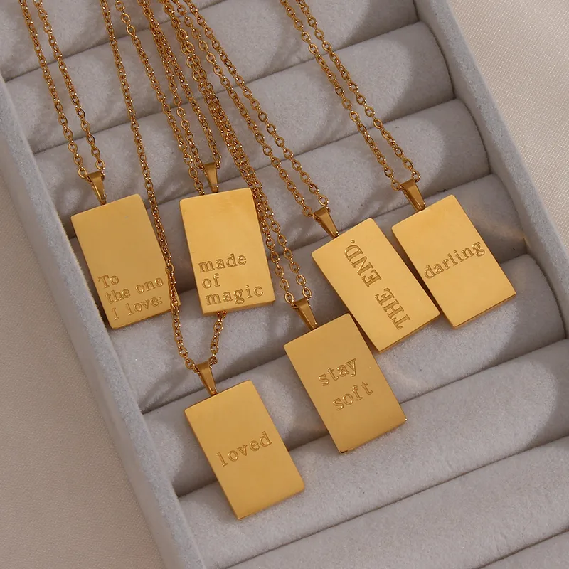 Wholesale Jewelry Retro Letter Square 304 Stainless Steel 18K Gold Plated Plating