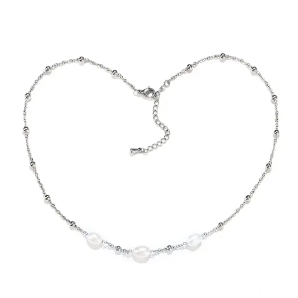 Wholesale Elegant Water Droplets Stainless Steel Freshwater Pearl Beaded Necklace