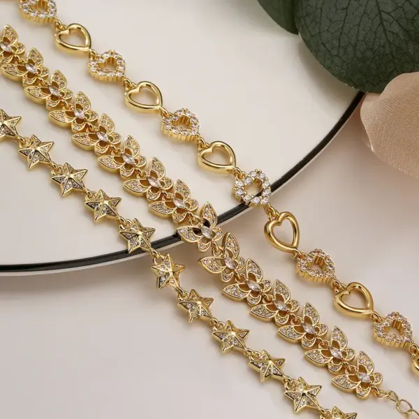 Wholesale Sweet Simple Style Commute Star Heart Shape Butterfly Copper Plating Inlay Zircon 18k Gold Plated Bracelets