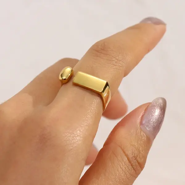 PVD Coated Real Gold Plated 18K Gold Geometric 304 Stainless Steel Retro Waterproof Non Tarnish Open Ring