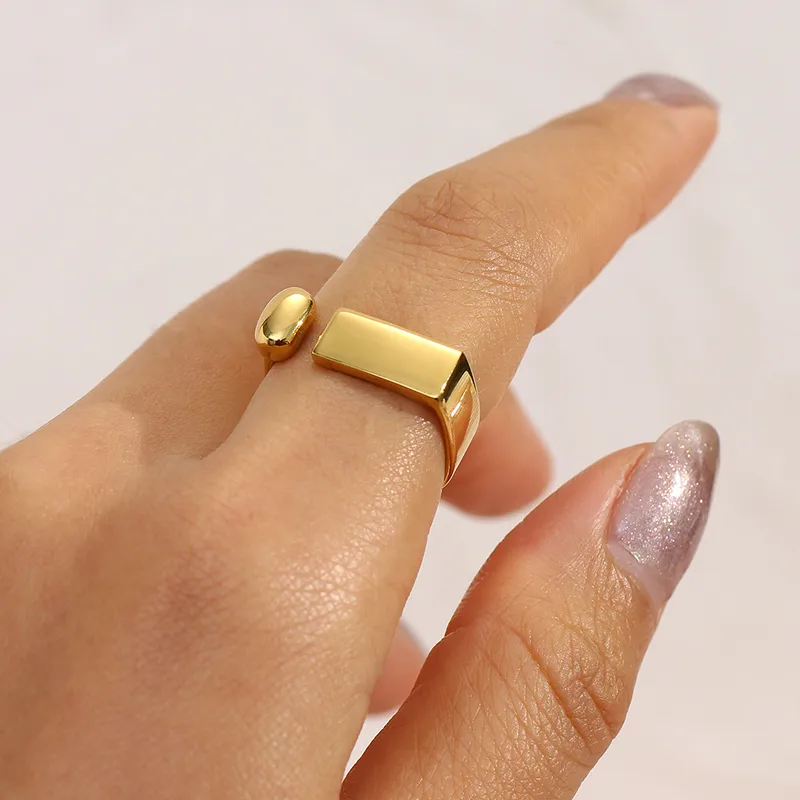 Wholesale PVD Coated Real Gold Plated 18K Gold Geometric 304 Stainless Steel Retro Waterproof Non Tarnish Open Ring