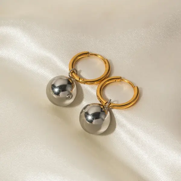 304 Stainless Steel Round PVD Coated 18K Real Gold Plated INS Style Plating Silver Drop Earrings