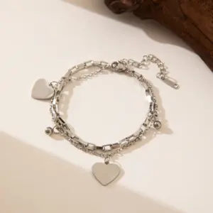 Qyb26 Double-Layer Peach Heart Anklet / Steel Color