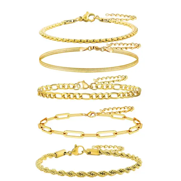 Simple Style Solid Color 304 Stainless Steel 18K Gold Plated Twisted Rope Chain Snake Chain Bracelets Chain Bracelet In Bulk