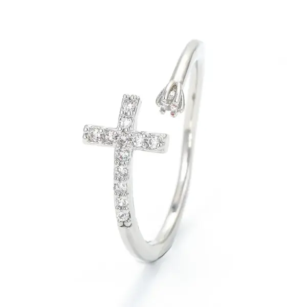 Wholesale Fashion Simple Open Cross Inlaid Zircon Copper Ring Wholesale Nihaojewelry