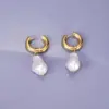 Fashion Irregular Gold Plated 304 Stainless Steel Titanium Steel Artificial Pearls 18K Gold Plated Vacuum Plating PVD Coated Earrings