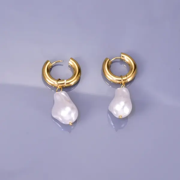 Fashion Irregular Gold Plated 304 Stainless Steel Titanium Steel Artificial Pearls 18K Gold Plated Vacuum Plating PVD Coated Earrings