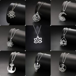 Wholesale Factory direct European and American fashion lotus necklace hollow lotus moon pendant ladies jewelry stainless steel necklace