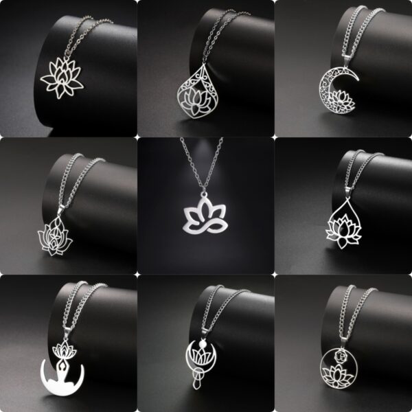 Wholesale Factory direct European and American fashion lotus necklace hollow lotus moon pendant ladies jewelry stainless steel necklace