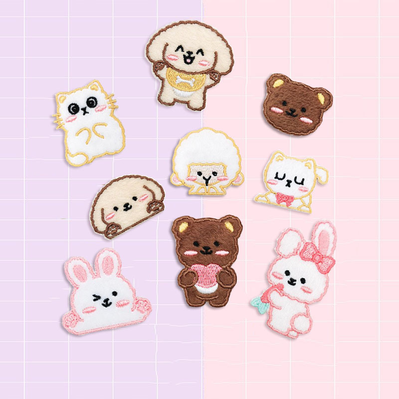 Wholesale Computer Embroidered Plush Bear Cloth Stickers Self-Adhesive Embroider Stickers DIY Bag Decoration Clothing Patch Stickers Wholesale Cute an