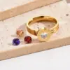 Wholesale PVD Coated Real Gold Plated 14K Gold Round Number 304 Stainless Steel Elegant Vintage Style Waterproof Non Tarnish Rings