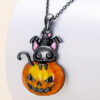 Wholesale European and American Halloween Pumpkin Cat Funny Pendant Gothic Bat Oil Pink Cat Clavicle Chain Dress Up Necklace