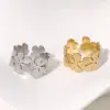 oly-8054722a33ed47f173044c584f381ef2 Wholesale PVD Coated Real Gold Plated 18K Gold Flower 304 Stainless Steel IG Style Pastoral Simple Style Waterproof Non Tarnish Open Rings