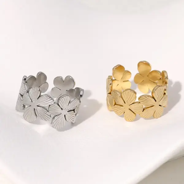 oly-8054722a33ed47f173044c584f381ef2 Wholesale PVD Coated Real Gold Plated 18K Gold Flower 304 Stainless Steel IG Style Pastoral Simple Style Waterproof Non Tarnish Open Rings