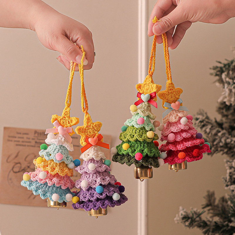 Wholesale Cross-Border Sply of Plush Christmas Pendants, Wool Crochet Christmas Tree Ornaments, Christmas Decoration Car Pendants