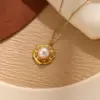 Wholesale Jewelry Casual Simple Style Geometric Heart Shape 304 Stainless Steel Artificial Pearls Inlay Pendant Necklace