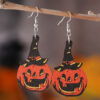 Wholesale Cross-Border New Halloween Gothic Style Ghost Face Pumpkin Witch Hat Witch Boots Pendant Earrings Wooden Double-Sided Earrings