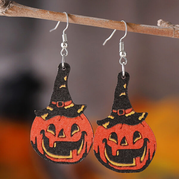Wholesale Cross-Border New Halloween Gothic Style Ghost Face Pumpkin Witch Hat Witch Boots Pendant Earrings Wooden Double-Sided Earrings