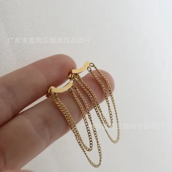 Wholesale European And American Simple Tassel Chain Smile Titanium Steel 18k Gold Plated Earrings