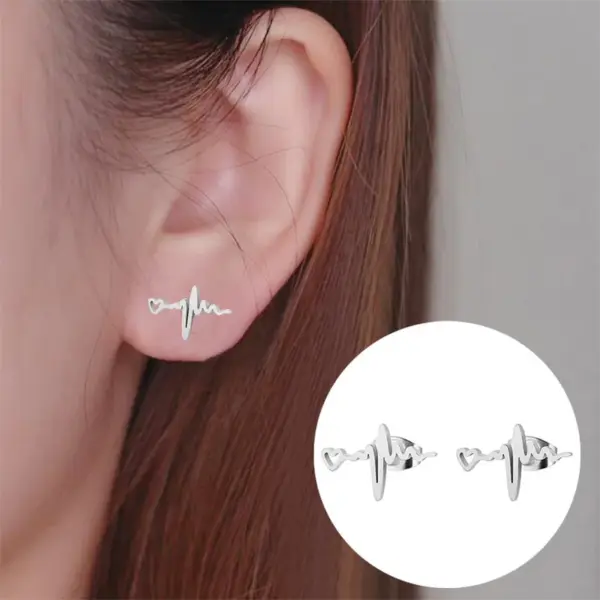 Wholesale PVD Coated 18K Gold Real Gold Plated Electrocardiogram 304 Stainless Steel Fashion Waterproof Non Tarnish Ear Studs