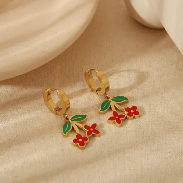 Wholesale Jewelry Cute Sweet Cherry Strawberry 304 Stainless Steel 18K Gold Plated Epoxy Plating Bracelets Earrings Necklace