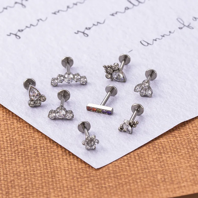 Wholesale 1 Piece Lip Rings Fashion Geometric Pure Titanium Plating Zircon