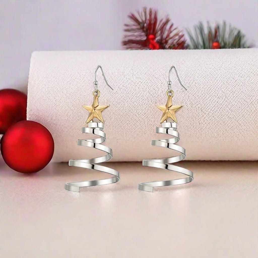 Wholesale sier Rotating Christmas Tree Earrings