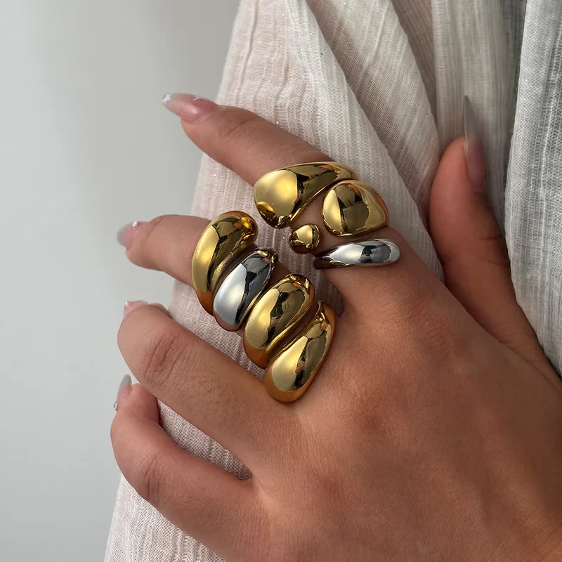 Wholesale PVD Coated Real Gold Plated 18K Gold Irregular Geometric 304 Stainless Steel Casual Elegant Simple Style Waterproof Non Tarnish Open Rings