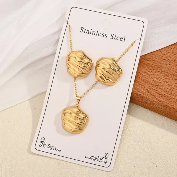 Wholesale 304 Stainless Steel Gold Plated Spiral Hoop Earrings Necklace Set Irregular Round Shape Fashion Jewelry Accessories For Women