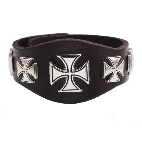 Wholesale Ancient Roman Cross Rivet Punk Style Cowhide Bracelet