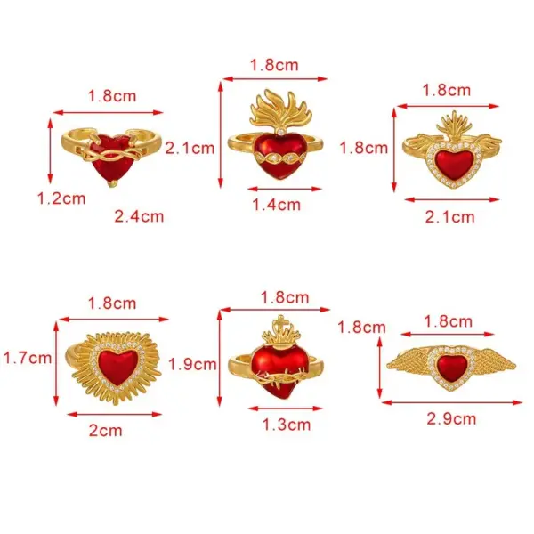 Wholesale Heart Shape Open Ring For Women In Copper With Electroplated Gold Plating And Enamel Craft Featuring Zircon Inlay